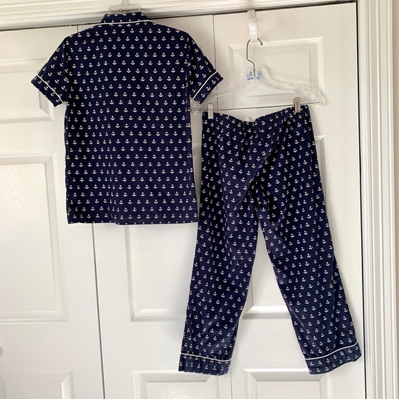 J. Crew Pajamas set shirt and pants, short sleeves, Navy Anchors pattern sz XS - Picture 5 of 15